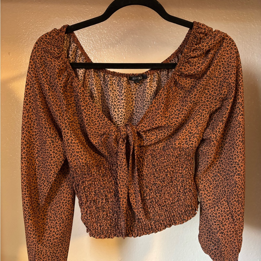 Leopard Print Smocked Blouse